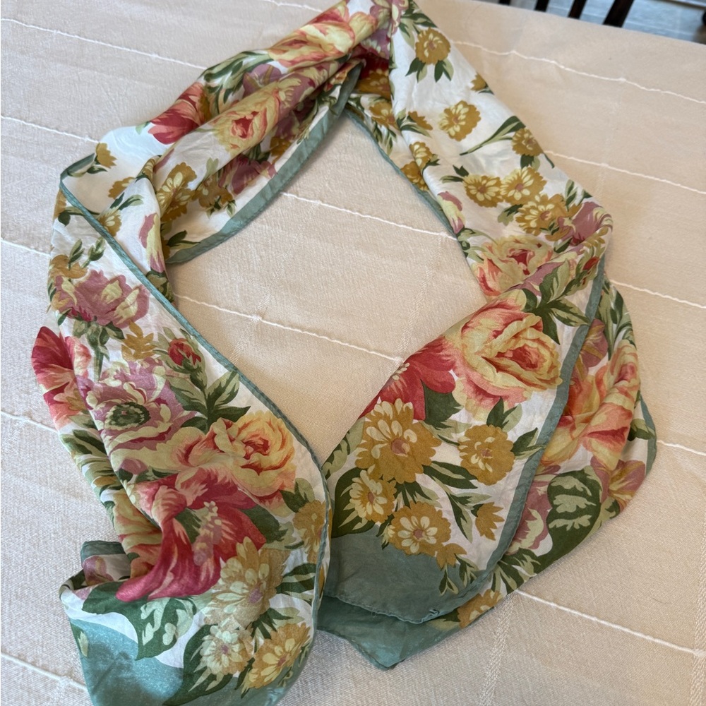 Vintage Long Floral Silk Scarf